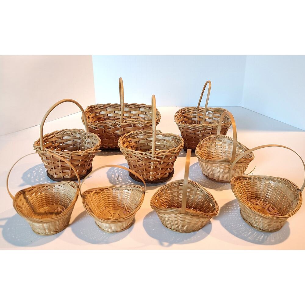 Baskets Miniature Lot of 9 Wicker Woven Mixed Sizes Handles Vintage Crafts Decor